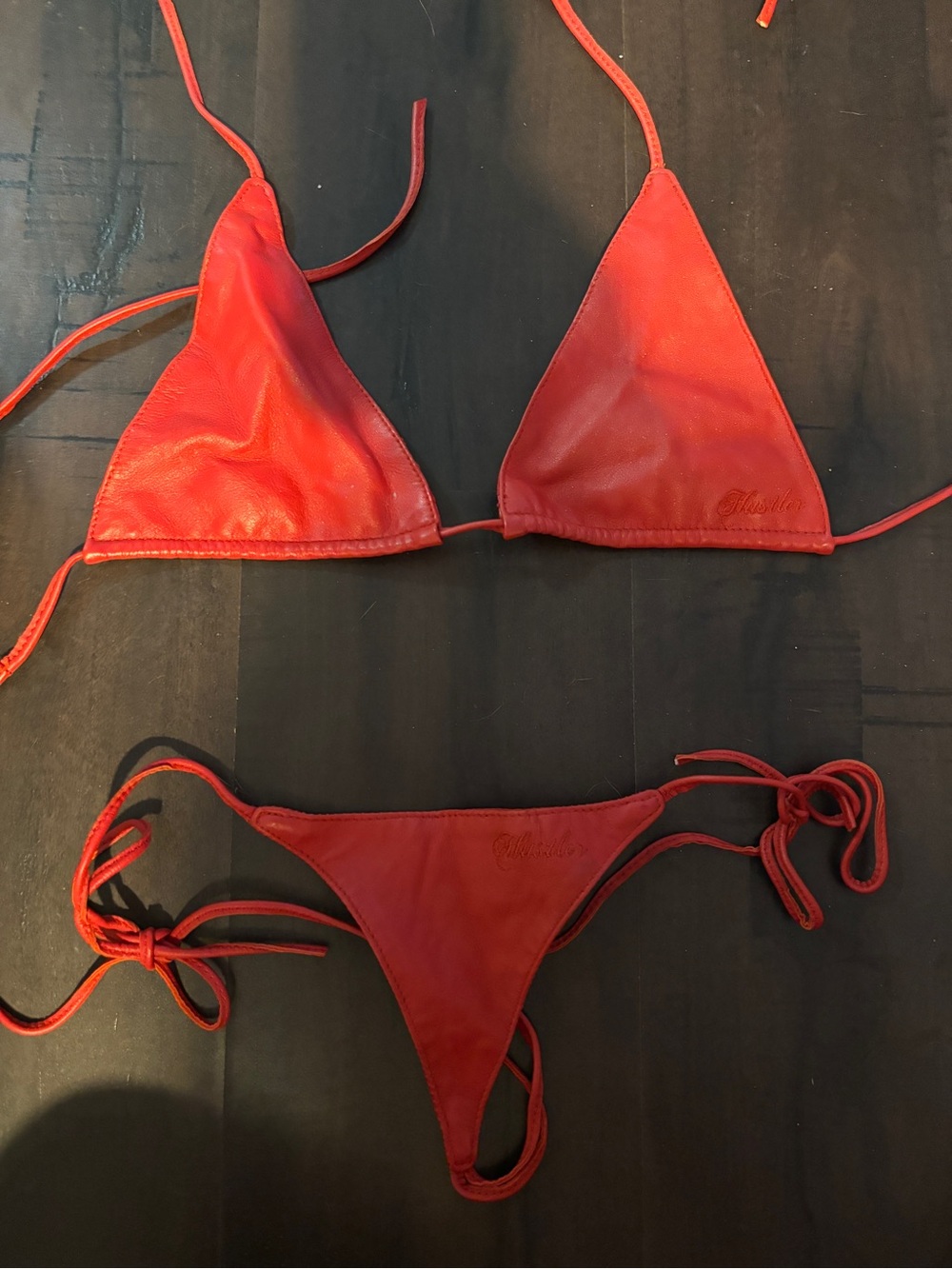 Y2K vintage Hustler Red leather Triangle Bikini Small nwot